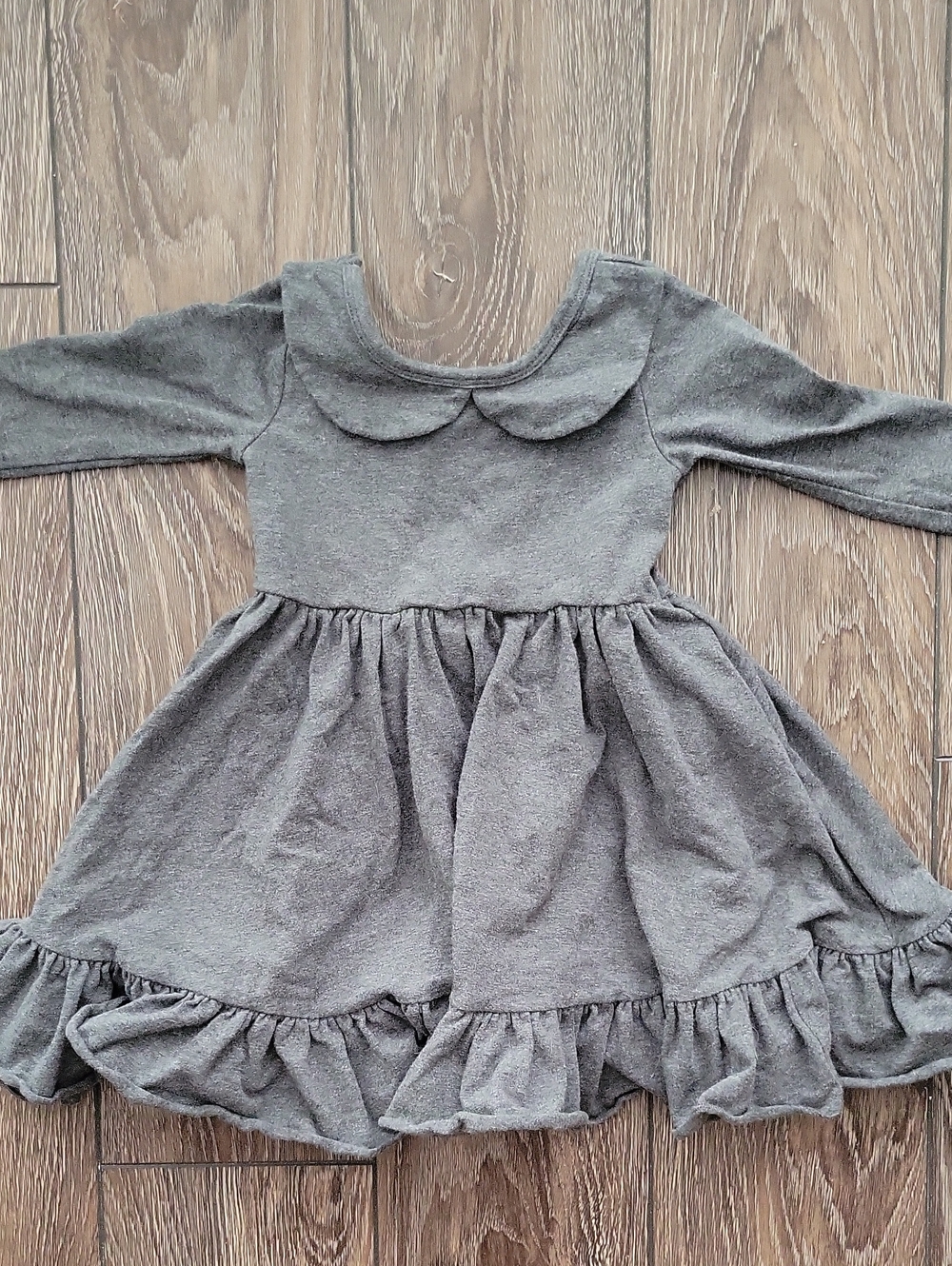 Girlshood Gray Long-Sleeve Ruffle Dress with Peter Pan Collar